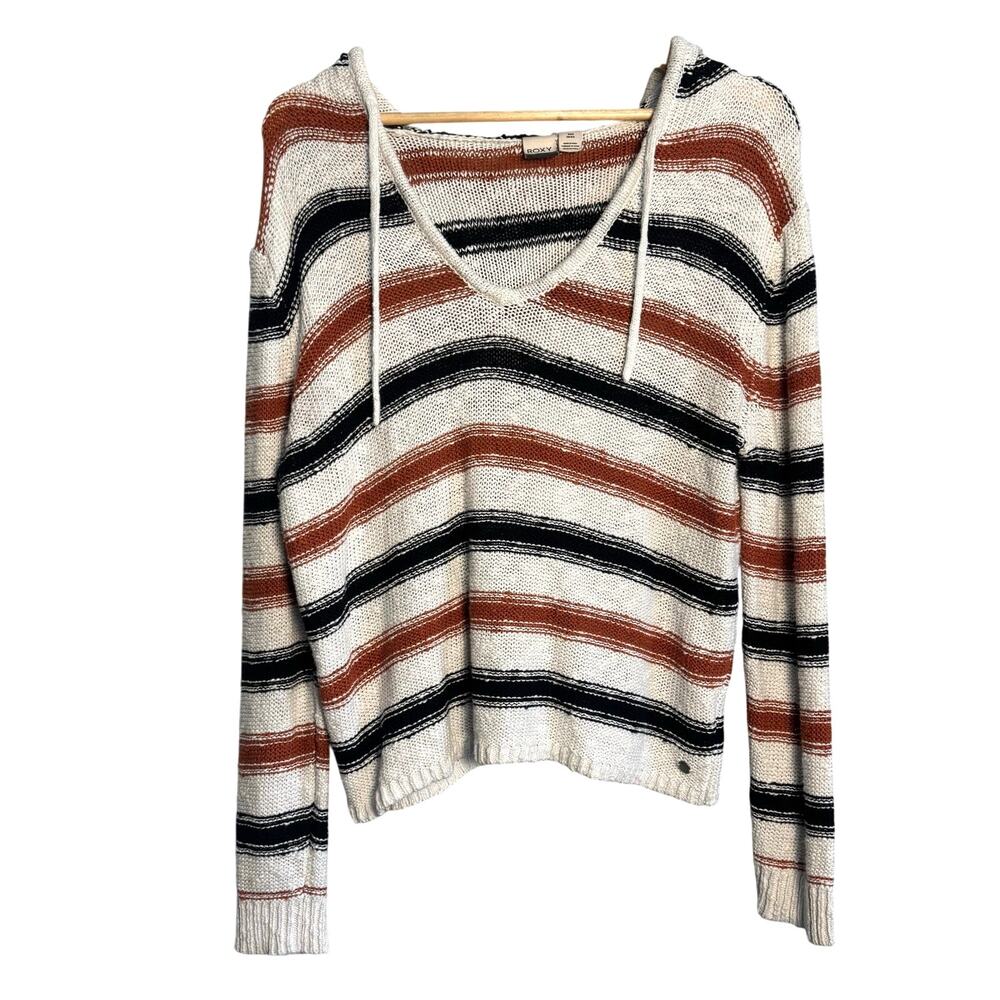 Roxy 100% Cotton Striped Hooded Pullover Sweater – Size Medium